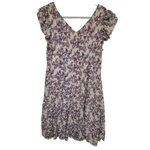 Vintage 90s Rabbit Women Floral Print V Neck Short Sleeve Midi Dress 16W